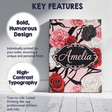 Personalised Name Elegant Rose Floral with Custom  Bespoke Contemporary Statement Canvas Wall Art Print Decor Picture Ready to Hang