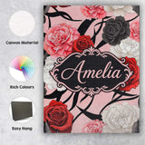 Personalised Name Elegant Rose Floral with Custom  Bespoke Contemporary Statement Canvas Wall Art Print Decor Picture Ready to Hang