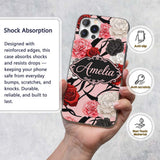 Elegant Rose Floral with Black Red and White Custom Name Protective Phone Case Mobile Cover Durable Everyday Smartphone Shock Resistant