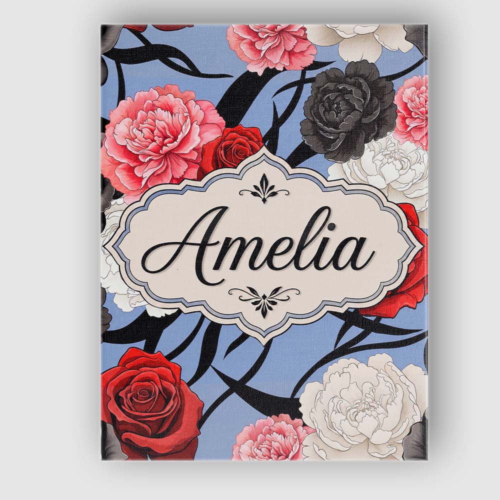 Personalised Name Elegant Rose Floral with Custom  Bespoke Contemporary Statement Canvas Wall Art Print Decor Picture Ready to Hang