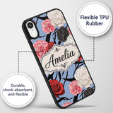 Elegant Rose Floral with Black Red and White Custom Name Protective Phone Case Mobile Cover Durable Everyday Smartphone Shock Resistant