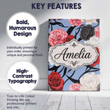 Personalised Name Elegant Rose Floral with Custom  Bespoke Contemporary Statement Canvas Wall Art Print Decor Picture Ready to Hang