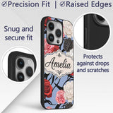 Elegant Rose Floral with Black Red and White Custom Name Protective Phone Case Mobile Cover Durable Everyday Smartphone Shock Resistant
