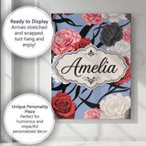Personalised Name Elegant Rose Floral with Custom  Bespoke Contemporary Statement Canvas Wall Art Print Decor Picture Ready to Hang