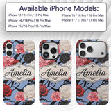 Elegant Rose Floral with Black Red and White Custom Name Protective Phone Case Mobile Cover Durable Everyday Smartphone Shock Resistant