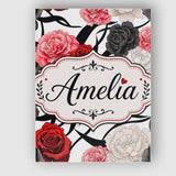 Personalised Name Elegant Rose Floral with Custom  Bespoke Contemporary Statement Canvas Wall Art Print Decor Picture Ready to Hang