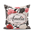 Custom Name Elegant Rose Floral with Black Red and White on Grey Square Filled Cushion Throw Pillow Sofa Bed Home Decor Zip Washable UK Made