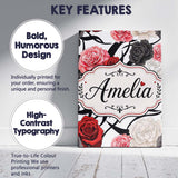 Personalised Name Elegant Rose Floral with Custom  Bespoke Contemporary Statement Canvas Wall Art Print Decor Picture Ready to Hang