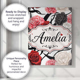 Personalised Name Elegant Rose Floral with Custom  Bespoke Contemporary Statement Canvas Wall Art Print Decor Picture Ready to Hang