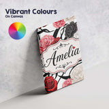 Personalised Name Elegant Rose Floral with Custom  Bespoke Contemporary Statement Canvas Wall Art Print Decor Picture Ready to Hang
