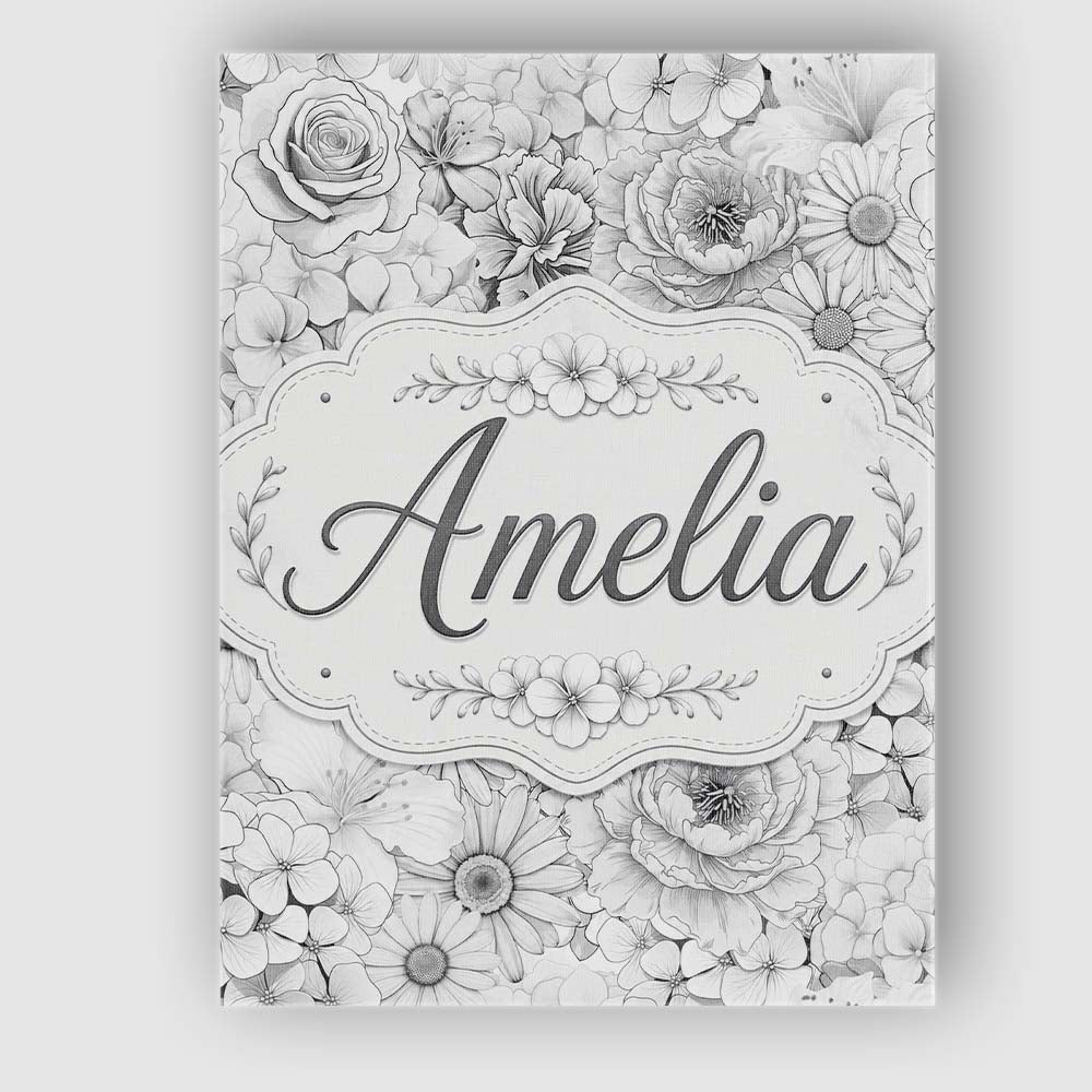 Personalised Name Elegant Monochrome Floral Custom  Bespoke Interior Contemporary Canvas Wall Art Print Decor Picture Ready to Hang