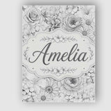 Personalised Name Elegant Monochrome Floral Custom  Bespoke Interior Contemporary Canvas Wall Art Print Decor Picture Ready to Hang