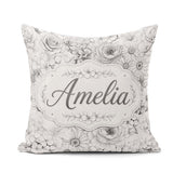 Custom Name Elegant Monochrome Floral Bouquet Pattern with Roses Square Filled Cushion Throw Pillow Sofa Bed Home Decor Zip Washable UK Made