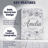 Personalised Name Elegant Monochrome Floral Custom  Bespoke Interior Contemporary Canvas Wall Art Print Decor Picture Ready to Hang