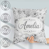 Custom Name Elegant Monochrome Floral Bouquet Pattern with Roses Square Filled Cushion Throw Pillow Sofa Bed Home Decor Zip Washable UK Made
