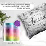 Custom Name Elegant Monochrome Floral Bouquet Pattern with Roses Square Filled Cushion Throw Pillow Sofa Bed Home Decor Zip Washable UK Made