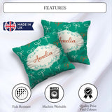 Custom Name Minimal Bow Line Art Green Background Cute Seamless Square Filled Cushion Throw Pillow Sofa Bed Home Decor Zip Washable UK Made
