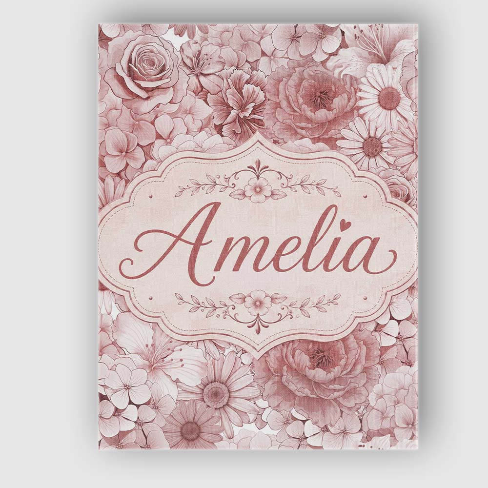 Personalised Name Warm Blush Pink Floral Custom  Unique Gift Idea Elegant Feature Canvas Wall Art Print Decor Picture Ready to Hang