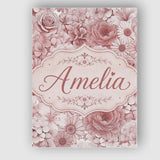 Personalised Name Warm Blush Pink Floral Custom  Unique Gift Idea Elegant Feature Canvas Wall Art Print Decor Picture Ready to Hang