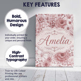 Personalised Name Warm Blush Pink Floral Custom  Unique Gift Idea Elegant Feature Canvas Wall Art Print Decor Picture Ready to Hang