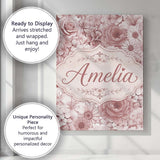Personalised Name Warm Blush Pink Floral Custom  Unique Gift Idea Elegant Feature Canvas Wall Art Print Decor Picture Ready to Hang