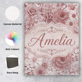 Personalised Name Warm Blush Pink Floral Custom  Unique Gift Idea Elegant Feature Canvas Wall Art Print Decor Picture Ready to Hang