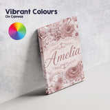 Personalised Name Warm Blush Pink Floral Custom  Unique Gift Idea Elegant Feature Canvas Wall Art Print Decor Picture Ready to Hang
