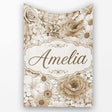 Vintage Sepia Floral Bouquet Seamless Pattern with Roses Peonies and  Personalised Custom Name Super Soft Fleece Blanket Bed Sofa Throw