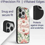 Coral Protea Flowers with Green Leaves Seamless Custom Name Protective Phone Case Mobile Cover Durable Everyday Smartphone Shock Resistant