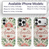 Coral Protea Flowers with Green Leaves Seamless Custom Name Protective Phone Case Mobile Cover Durable Everyday Smartphone Shock Resistant