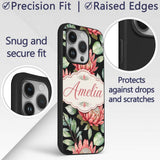 Coral Protea Flowers on Black Background Seamless Custom Name Protective Phone Case Mobile Cover Durable Everyday Smartphone Shock Resistant