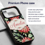 Coral Protea Flowers on Black Background Seamless Custom Name Protective Phone Case Mobile Cover Durable Everyday Smartphone Shock Resistant