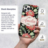 Coral Protea Flowers on Black Background Seamless Custom Name Protective Phone Case Mobile Cover Durable Everyday Smartphone Shock Resistant