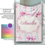 Watercolor Pink Ribbon Bow Seamless Pattern with Blue Stripes Lovely  Personalised Custom Name Super Soft Fleece Blanket Bed Sofa Throw