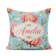 Custom Name Coral Protea Flowers on Soft Blue Seamless Botanical Square Filled Cushion Throw Pillow Sofa Bed Home Decor Zip Washable UK Made