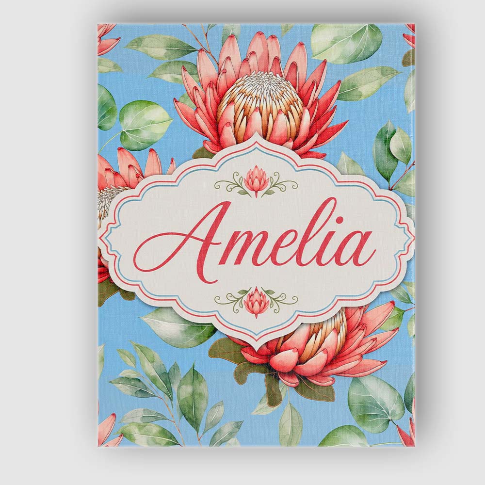 Personalised Name Coral Protea Flowers on Custom  Unique Gift Idea Elegant Feature Canvas Wall Art Print Decor Picture Ready to Hang