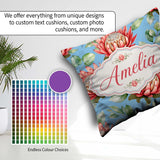 Custom Name Coral Protea Flowers on Soft Blue Seamless Botanical Square Filled Cushion Throw Pillow Sofa Bed Home Decor Zip Washable UK Made