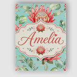 Personalised Name Coral Protea Flowers on Custom  Unique Gift Idea Elegant Feature Canvas Wall Art Print Decor Picture Ready to Hang
