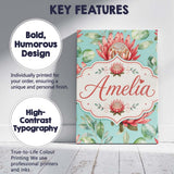 Personalised Name Coral Protea Flowers on Custom  Unique Gift Idea Elegant Feature Canvas Wall Art Print Decor Picture Ready to Hang