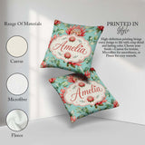 Custom Name Protea Flowers on Teal Background Seamless Botanical Square Filled Cushion Throw Pillow Sofa Bed Home Decor Zip Washable UK Made