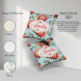 Custom Name Coral Protea Flowers on Sky Blue Background Seamless Square Filled Cushion Throw Pillow Sofa Bed Home Decor Zip Washable UK Made
