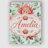 Personalised Name Coral Protea Flowers on Custom  Unique Gift Idea Elegant Feature Canvas Wall Art Print Decor Picture Ready to Hang