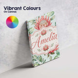 Personalised Name Coral Protea Flowers on Custom  Unique Gift Idea Elegant Feature Canvas Wall Art Print Decor Picture Ready to Hang
