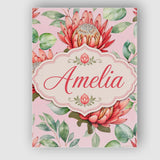 Personalised Name Coral Protea Flowers on Custom  Unique Gift Idea Elegant Feature Canvas Wall Art Print Decor Picture Ready to Hang