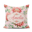 Custom Name Coral Protea Flowers Blush Pink Background Botanical Square Filled Cushion Throw Pillow Sofa Bed Home Decor Zip Washable UK Made