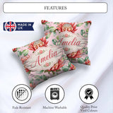 Custom Name Coral Protea Flowers Blush Pink Background Botanical Square Filled Cushion Throw Pillow Sofa Bed Home Decor Zip Washable UK Made