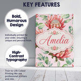 Personalised Name Coral Protea Flowers on Custom  Unique Gift Idea Elegant Feature Canvas Wall Art Print Decor Picture Ready to Hang