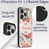 Coral Protea Flowers on Blush Pink Background Custom Name Protective Phone Case Mobile Cover Durable Everyday Smartphone Shock Resistant