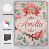 Personalised Name Coral Protea Flowers on Custom  Unique Gift Idea Elegant Feature Canvas Wall Art Print Decor Picture Ready to Hang