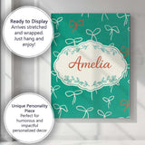 Personalised Name Minimal Bow Line Green Background Cute Seamless Custom Bespoke  Canvas Wall Art Print Decor Picture Ready to Hang